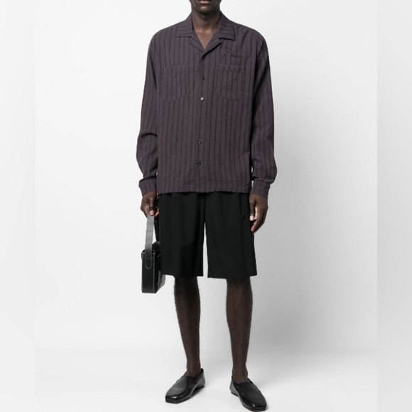 New Rhude Striped Cotton Shirt Button Front Gray Slate Embroidered Logo Mens M - Picture 16 of 16